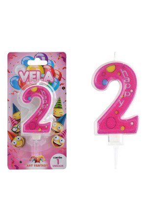 VELA DE ANIVERSÁRIO NÚMERO 2 COR ROSA ART FANTSY